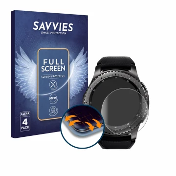 Parte frontale di una confezione del prodotto con il logo del marchio Savvies. Accanto è raffigurato il dispositivo Samsung Ge