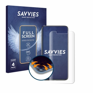 Parte frontale di una confezione del prodotto con il logo del marchio Savvies. Accanto è raffigurato il dispositivo Apple iPho