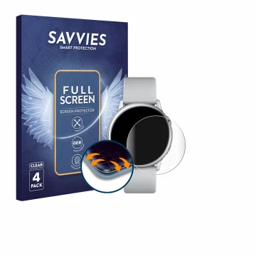 Parte frontale di una confezione del prodotto con il logo del marchio Savvies. Accanto è raffigurato il dispositivo Samsung Ga