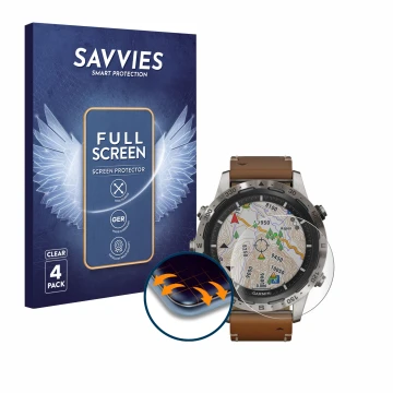 Parte frontale di una confezione del prodotto con il logo del marchio Savvies. Accanto è raffigurato il dispositivo Garmin Mar