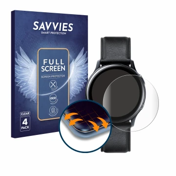 Parte frontale di una confezione del prodotto con il logo del marchio Savvies. Accanto è raffigurato il dispositivo Samsung Ga