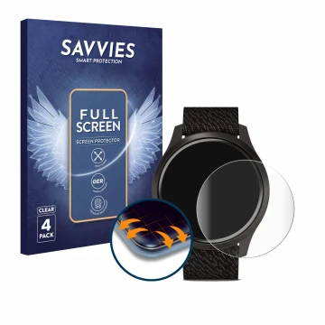 Parte frontale di una confezione del prodotto con il logo del marchio Savvies. Accanto è raffigurato il dispositivo Garmin viv