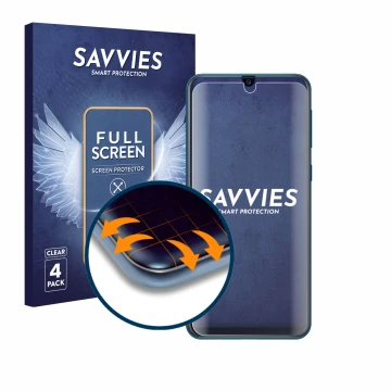 Parte frontale di una confezione del prodotto con il logo del marchio Savvies. Accanto è raffigurato il dispositivo Samsung Ga