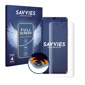 Parte frontale di una confezione del prodotto con il logo del marchio Savvies. Accanto è raffigurato il dispositivo Xiaomi Mi 