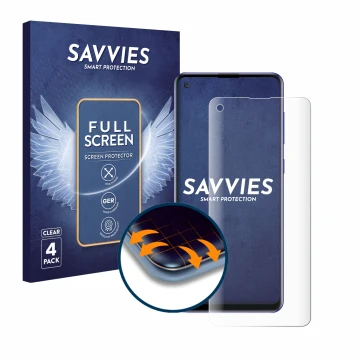 Parte frontale di una confezione del prodotto con il logo del marchio Savvies. Accanto è raffigurato il dispositivo Samsung Ga