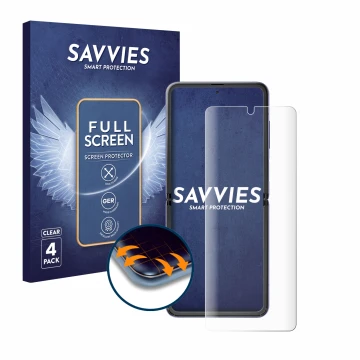 Parte frontale di una confezione del prodotto con il logo del marchio Savvies. Accanto è raffigurato il dispositivo Samsung Ga
