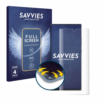 Parte frontale di una confezione del prodotto con il logo del marchio Savvies. Accanto è raffigurato il dispositivo Samsung Ga