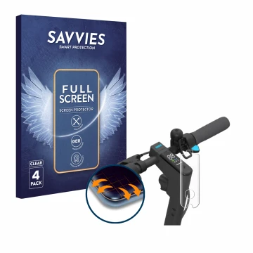 Parte frontale di una confezione del prodotto con il logo del marchio Savvies. Accanto è raffigurato il dispositivo Segway Nin