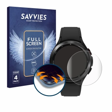 Parte frontale di una confezione del prodotto con il logo del marchio Savvies. Accanto è raffigurato il dispositivo Samsung Ga