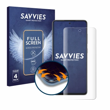 Parte frontale di una confezione del prodotto con il logo del marchio Savvies. Accanto è raffigurato il dispositivo Samsung Ga