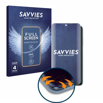 Parte frontale di una confezione del prodotto con il logo del marchio Savvies. Accanto è raffigurato il dispositivo Xiaomi Red