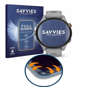 Parte frontale di una confezione del prodotto con il logo del marchio Savvies. Accanto è raffigurato il dispositivo Garmin For