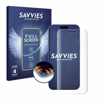 Parte frontale di una confezione del prodotto con il logo del marchio Savvies. Accanto è raffigurato il dispositivo Apple iPho