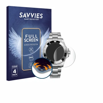 Parte frontale di una confezione del prodotto con il logo del marchio Savvies. Accanto è raffigurato il dispositivo Rolex Sea-