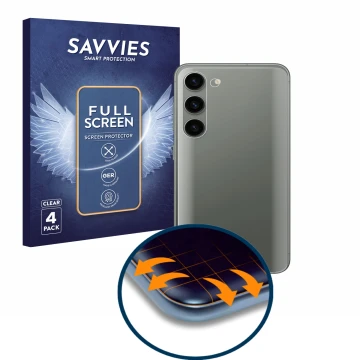 Parte frontale di una confezione del prodotto con il logo del marchio Savvies. Accanto è raffigurato il dispositivo Samsung Ga