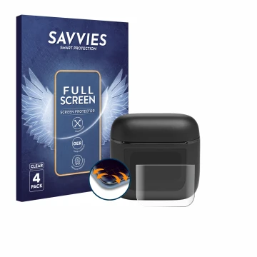 Parte frontale di una confezione del prodotto con il logo del marchio Savvies. Accanto è raffigurato il dispositivo JBL Tour P