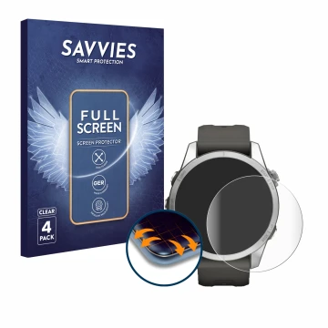 Parte frontale di una confezione del prodotto con il logo del marchio Savvies. Accanto è raffigurato il dispositivo Garmin Fen