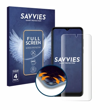 Parte frontale di una confezione del prodotto con il logo del marchio Savvies. Accanto è raffigurato il dispositivo ZTE Blade 