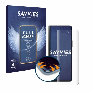 Parte frontale di una confezione del prodotto con il logo del marchio Savvies. Accanto è raffigurato il dispositivo Samsung Ga