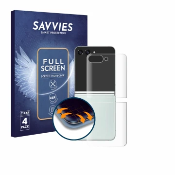 Parte frontale di una confezione del prodotto con il logo del marchio Savvies. Accanto è raffigurato il dispositivo Samsung Ga