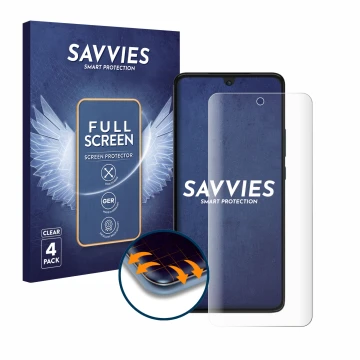 Parte frontale di una confezione del prodotto con il logo del marchio Savvies. Accanto è raffigurato il dispositivo Motorola M