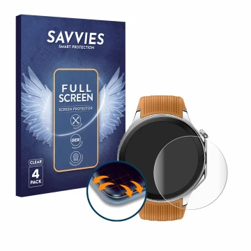 Parte frontale di una confezione del prodotto con il logo del marchio Savvies. Accanto è raffigurato il dispositivo Oppo Watch