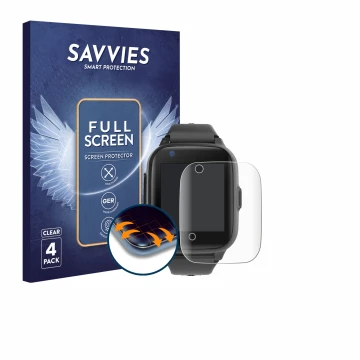 Parte frontale di una confezione del prodotto con il logo del marchio Savvies. Accanto è raffigurato il dispositivo Leotec Kid