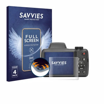 Parte frontale di una confezione del prodotto con il logo del marchio Savvies. Accanto è raffigurato il dispositivo Kodak Pixp