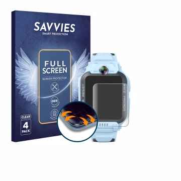 Parte frontale di una confezione del prodotto con il logo del marchio Savvies. Accanto è raffigurato il dispositivo Imoo Watch