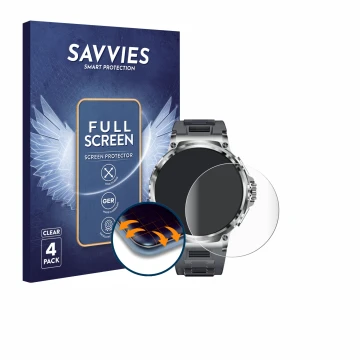 Parte frontale di una confezione del prodotto con il logo del marchio Savvies. Accanto è raffigurato il dispositivo Smartwatch