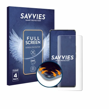 Parte frontale di una confezione del prodotto con il logo del marchio Savvies. Accanto è raffigurato il dispositivo Vivo T2 Pr