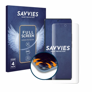 Parte frontale di una confezione del prodotto con il logo del marchio Savvies. Accanto è raffigurato il dispositivo ZTE Blade 