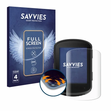 Parte frontale di una confezione del prodotto con il logo del marchio Savvies. Accanto è raffigurato il dispositivo Garmin Edg