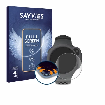 Parte frontale di una confezione del prodotto con il logo del marchio Savvies. Accanto è raffigurato il dispositivo myFirst Fo