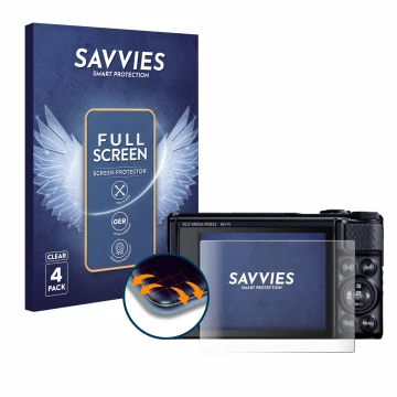 Parte frontale di una confezione del prodotto con il logo del marchio Savvies. Accanto è raffigurato il dispositivo Canon Powe