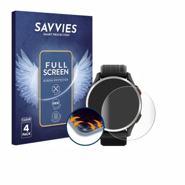 Parte frontale di una confezione del prodotto con il logo del marchio Savvies. Accanto è raffigurato il dispositivo Garmin App