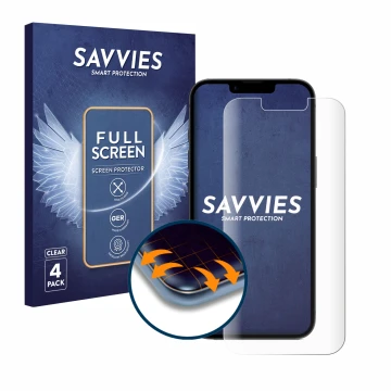 Parte frontale di una confezione del prodotto con il logo del marchio Savvies. Accanto è raffigurato il dispositivo Apple iPho