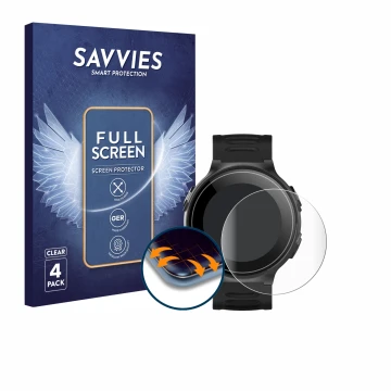 Parte frontale di una confezione del prodotto con il logo del marchio Savvies. Accanto è raffigurato il dispositivo Kiprun GPS