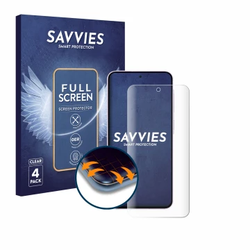 Parte frontale di una confezione del prodotto con il logo del marchio Savvies. Accanto è raffigurato il dispositivo Samsung Ga