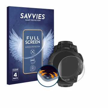 Parte frontale di una confezione del prodotto con il logo del marchio Savvies. Accanto è raffigurato il dispositivo Garmin Ins