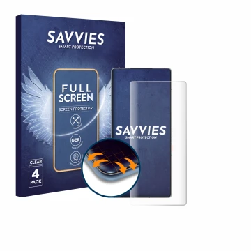 Parte frontale di una confezione del prodotto con il logo del marchio Savvies. Accanto è raffigurato il dispositivo ZTE Nubia 