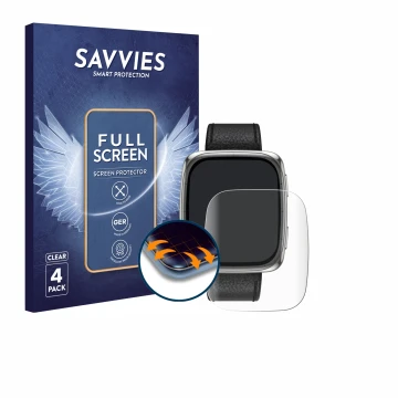 Parte frontale di una confezione del prodotto con il logo del marchio Savvies. Accanto è raffigurato il dispositivo Amazfit Ac