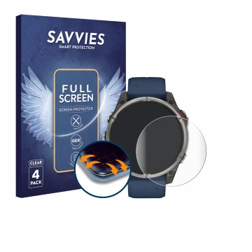 Parte frontale di una confezione del prodotto con il logo del marchio Savvies. Accanto è raffigurato il dispositivo Garmin qua