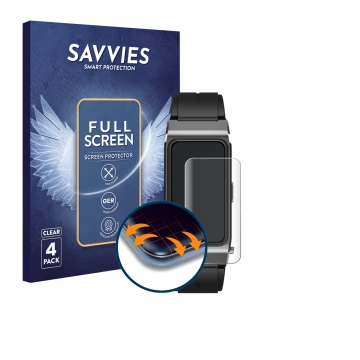 Parte frontale di una confezione del prodotto con il logo del marchio Savvies. Accanto è raffigurato il dispositivo Oukitel BT