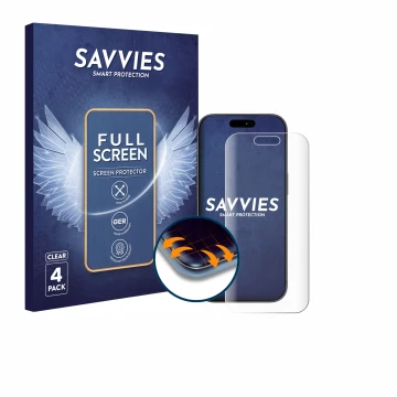 Parte frontale di una confezione del prodotto con il logo del marchio Savvies. Accanto è raffigurato il dispositivo Apple iPho