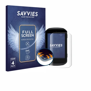 Parte frontale di una confezione del prodotto con il logo del marchio Savvies. Accanto è raffigurato il dispositivo Garmin Edg