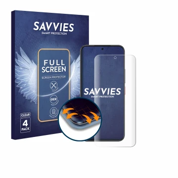 Parte frontale di una confezione del prodotto con il logo del marchio Savvies. Accanto è raffigurato il dispositivo Nubia Air 