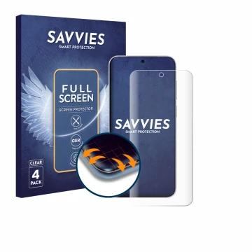 Parte frontale di una confezione del prodotto con il logo del marchio Savvies. Accanto è raffigurato il dispositivo Vivo X300 