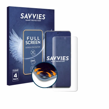 Parte frontale di una confezione del prodotto con il logo del marchio Savvies. Accanto è raffigurato il dispositivo Xiaomi Red