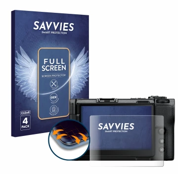 Parte frontale di una confezione del prodotto con il logo del marchio Savvies. Accanto è raffigurato il dispositivo Nikon ZR 2